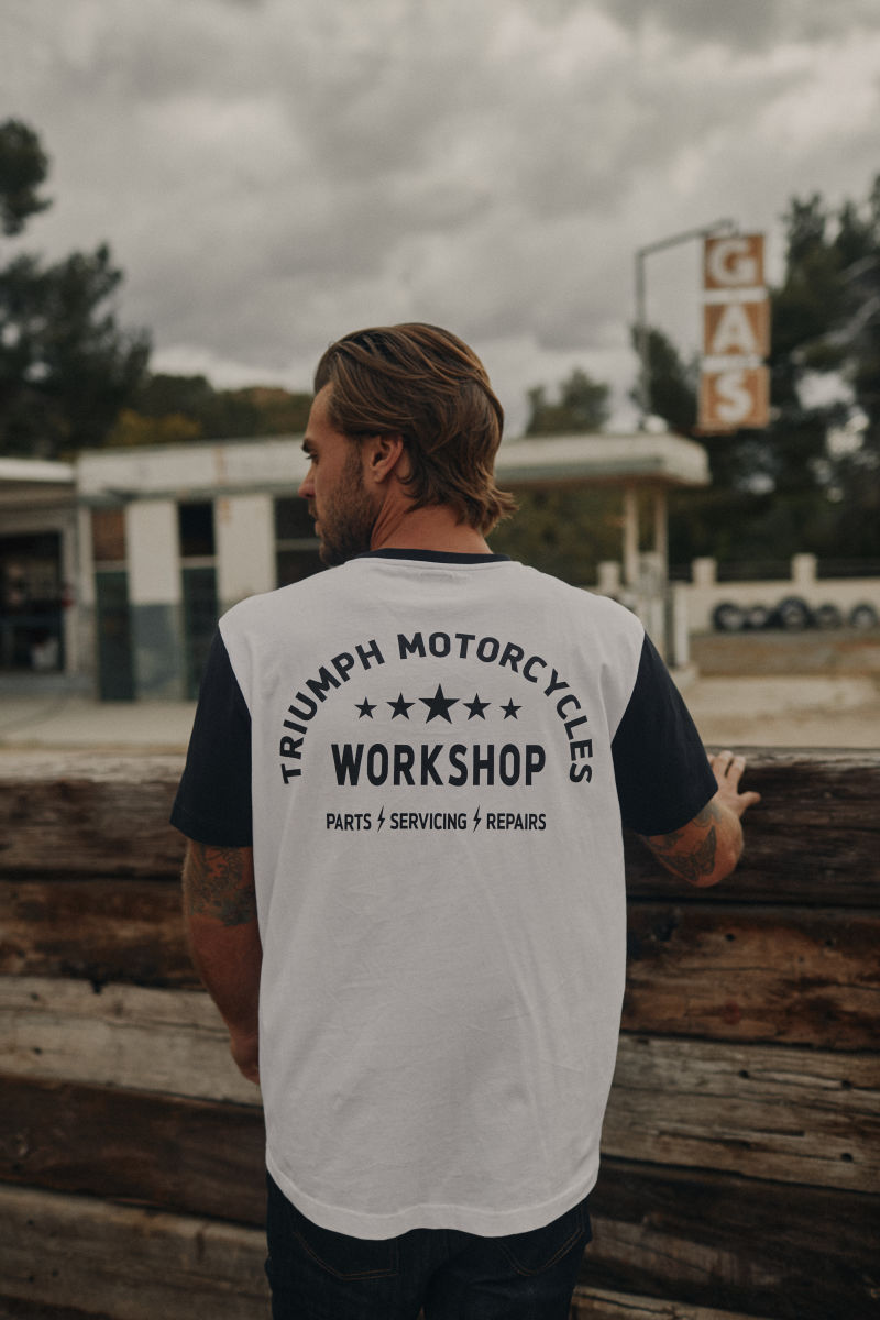 Fendland Contrast Sleeve Workshop T shirt in Black Casual Clothing
